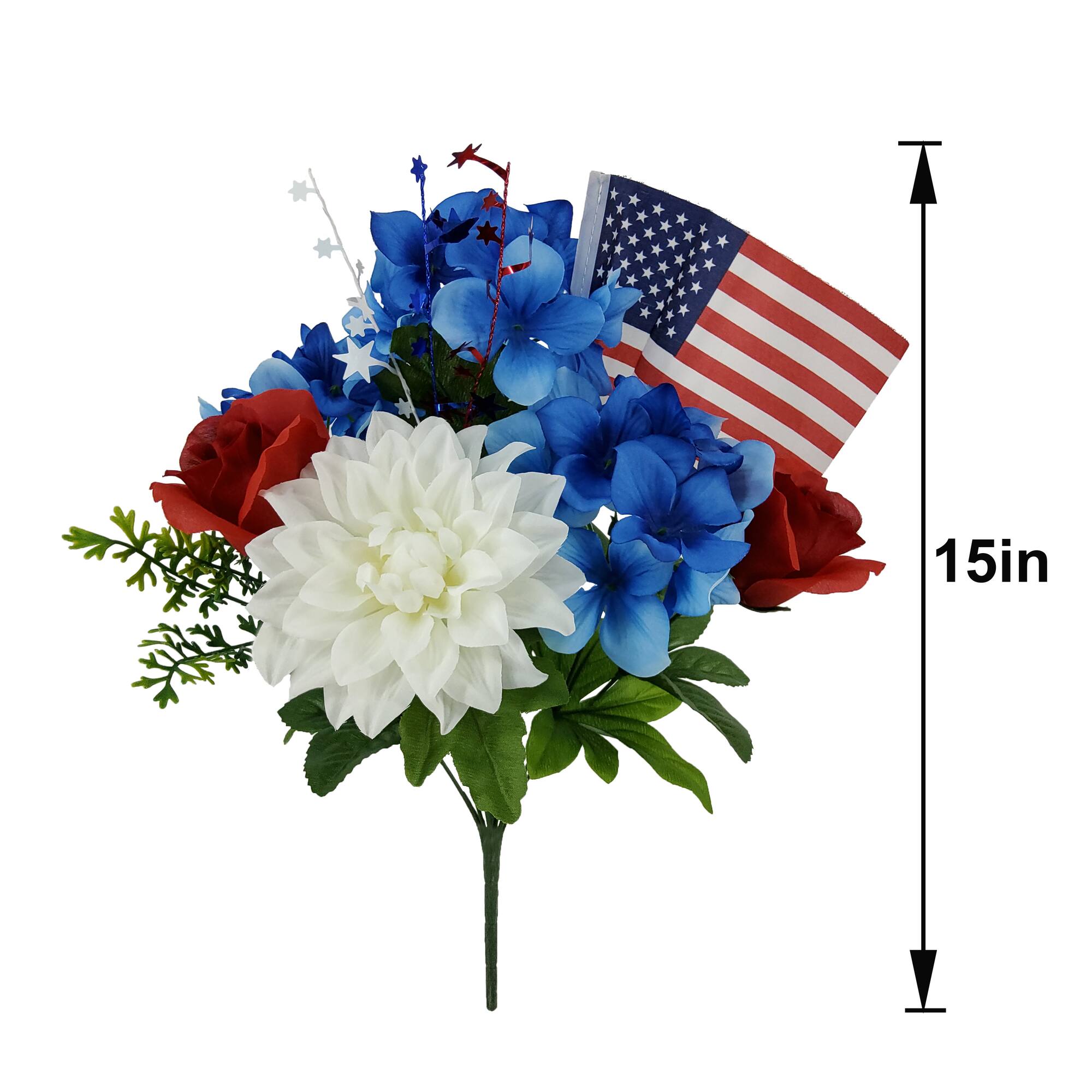 15" Dahlia & Rose Mix with Flag Bush by Celebrate It™